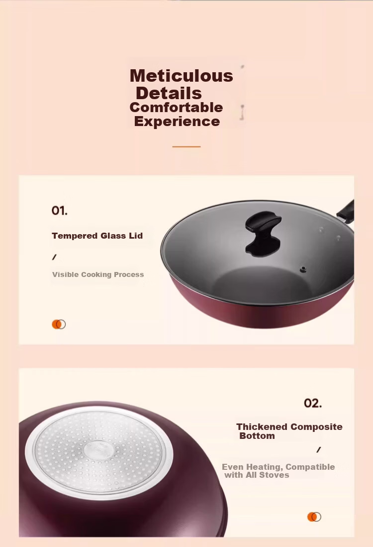 Joyoung Non-Stick Wok Household Stir-Fry Pan Large Flat Bottom Frying Pan Stove Compatible 28cm with Lid 9