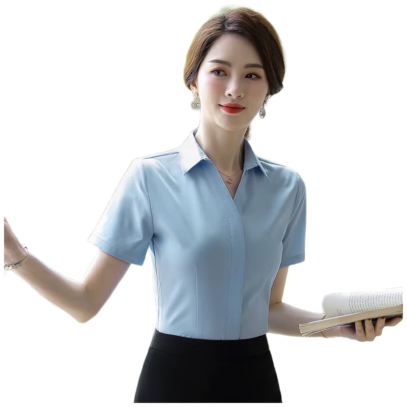 Romon Slim Fit Simple Summer Women's Shirt Casual Breathable Solid Color Short Sleeve White M