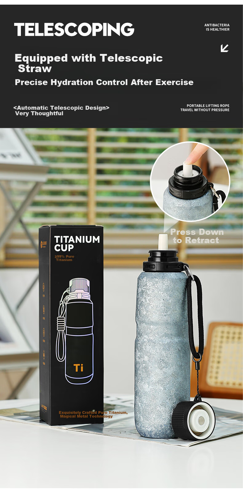IMOGY German Pure Titanium Insulated Bottle High-Value Large Capacity Office Ice Preservation Cup One-Button Quick Open Cycling Sports Water Bottle 1