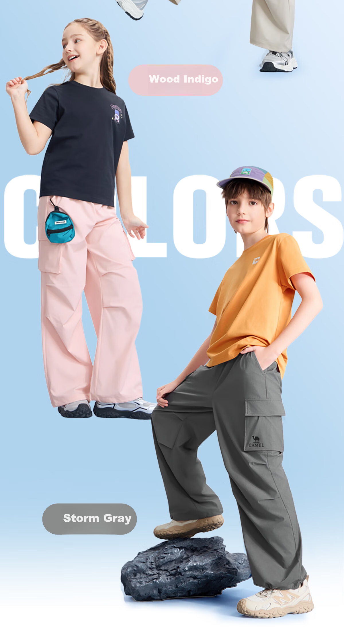 Camel Kids Casual Pants Spring Summer Cool Wide-Leg Cargo Pants Paratrooper Mosquito-Repellent Long Pants for Older Children 10