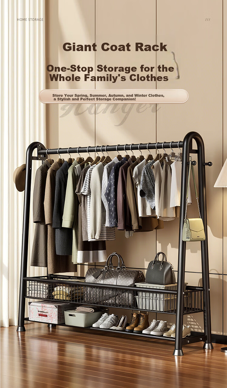 Youqin Floor Coat Rack Bedroom Household Mobile Multifunctional Clothes Drying Rack Thickened Multi-layer Storage Coat Rack 1