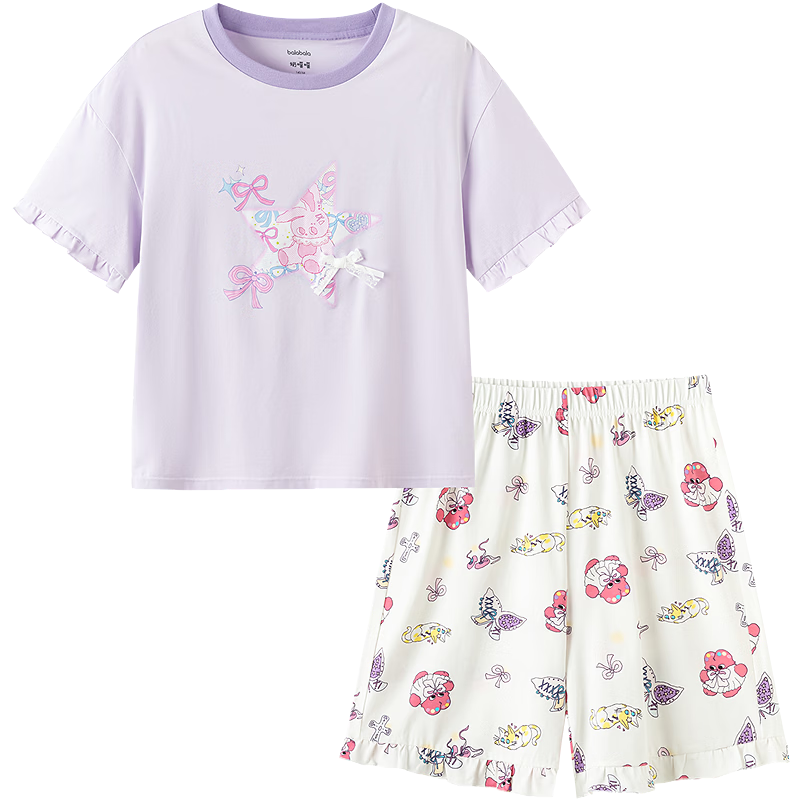 Balabala [Naipupu IP] Children's Summer Pajama Set Girls Short Sleeve Antibacterial Homewear Air Conditioning Clothes
