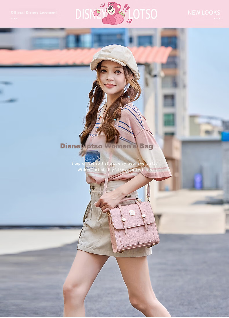 Disney & ORVE Joint Logo Single and Double Shoulder Convertible Crossbody Handheld Cambridge Bag Large Capacity Student Daily Commuting Pink 1