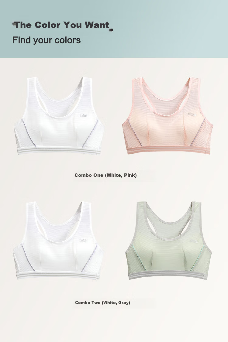 Hodohome Girls' Underwear Development Stage 2 Class A Mesh Breathable Student Racerback Bra 2-Pack 076 A85 9