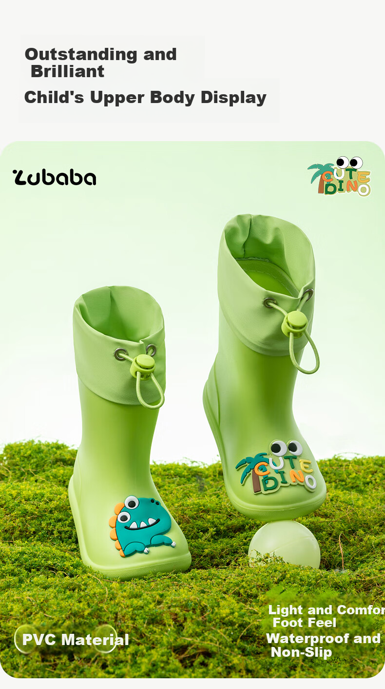 Zhubaba Children's Rain Boots Boys Non-Slip Waterproof Rain Shoes Girls Kindergarten School Water Shoes Blue Size 18 10