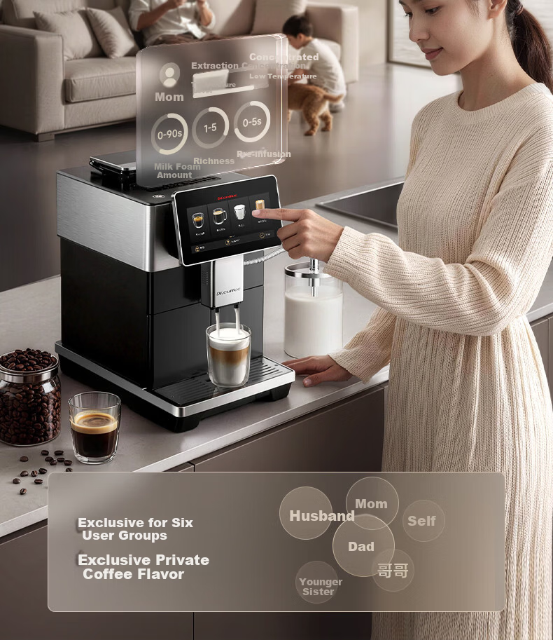 Dr.coffee H3 Black Home Fully Automatic Italian Espresso Coffee Machine Small Integrated Grinder One-Touch True Cold Brew Fresh Coffee Hot and Cold Drinks 8