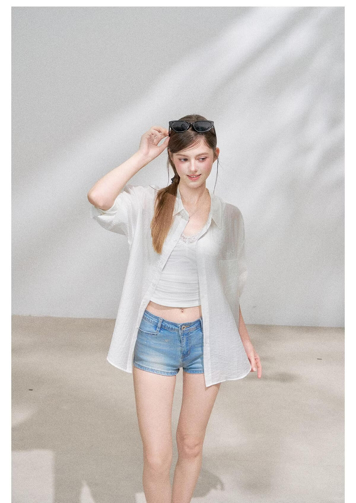 ICH MODE "Spring Light Leisure" Lyocell Sun Protection Long Sleeve Shirt Women Lazy Style Thin Jacket White M 47