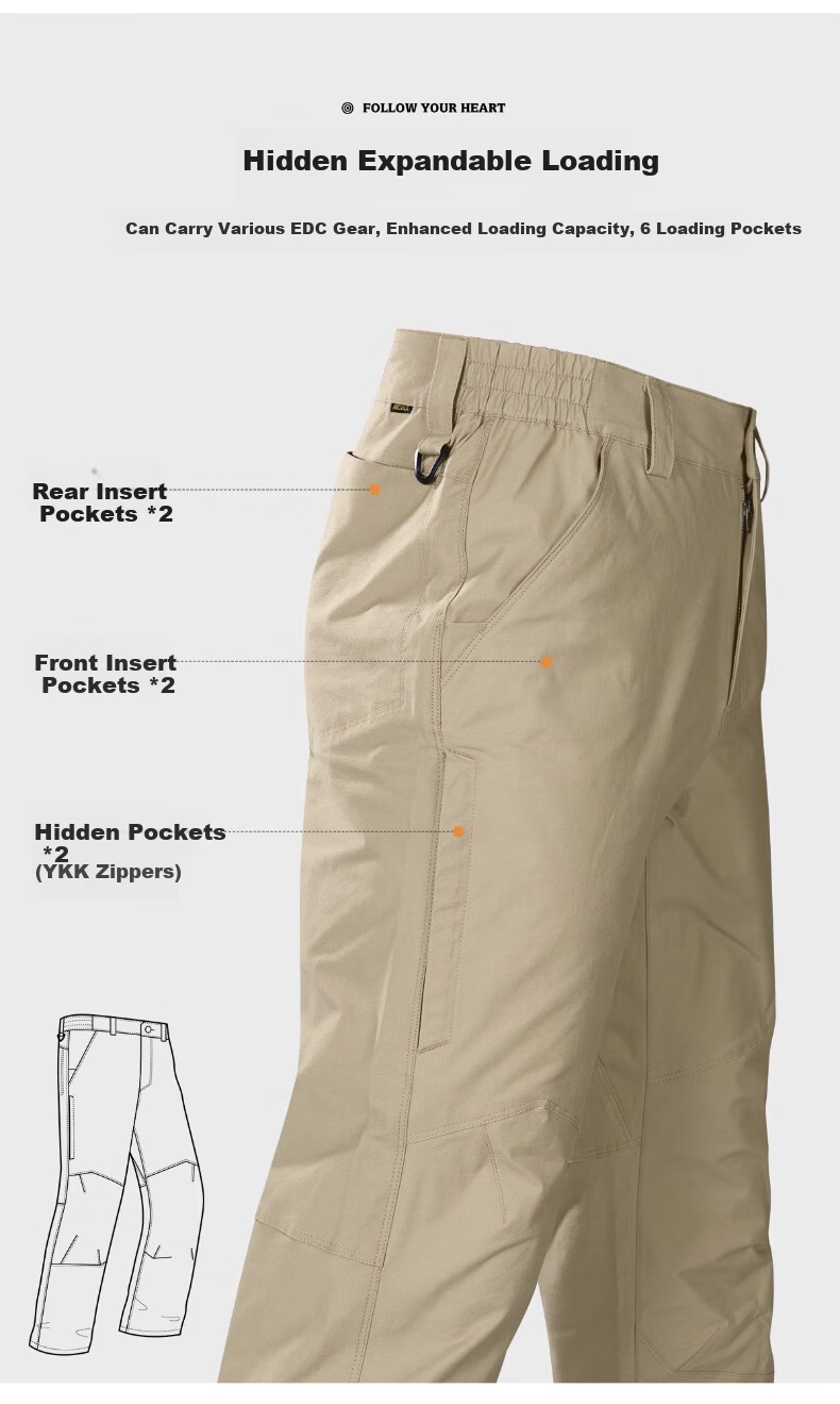 Free Soldier Asahi Tactical Work Pants Outdoor Stretch Breathable Men's Casual Scratch-Resistant Durable Work Pants Khaki 30W/30L 9