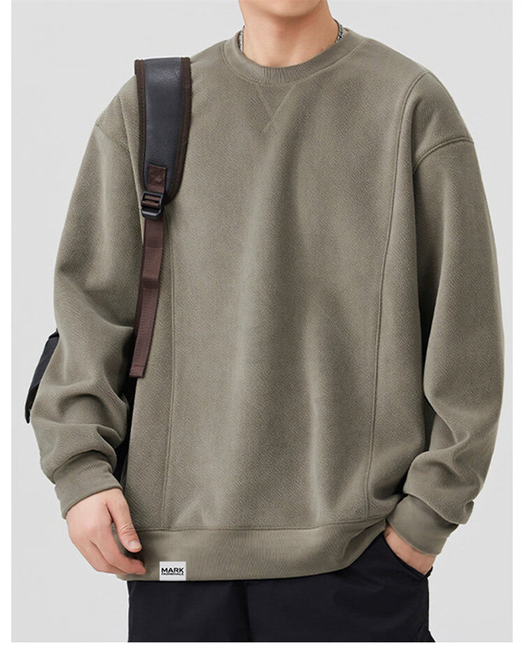 MARK FAIRWHALE Men's Sweatshirt Spring and Autumn Heavyweight Long Sleeve T-Shirt Casual Jacket Top Base Shirt Gray Green XL 1