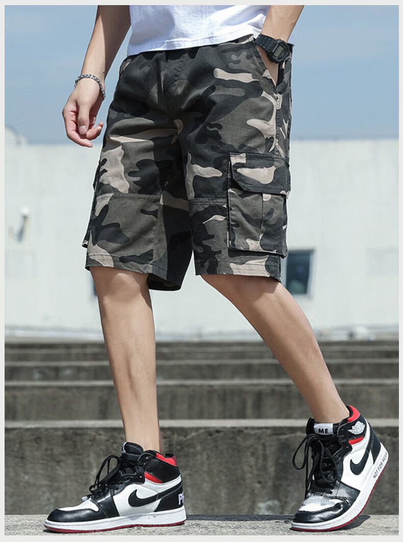 Baleno Men's Summer Thin Cotton Loose Cargo Shorts Casual Trendy Straight-Leg Mid-Length Pants 12