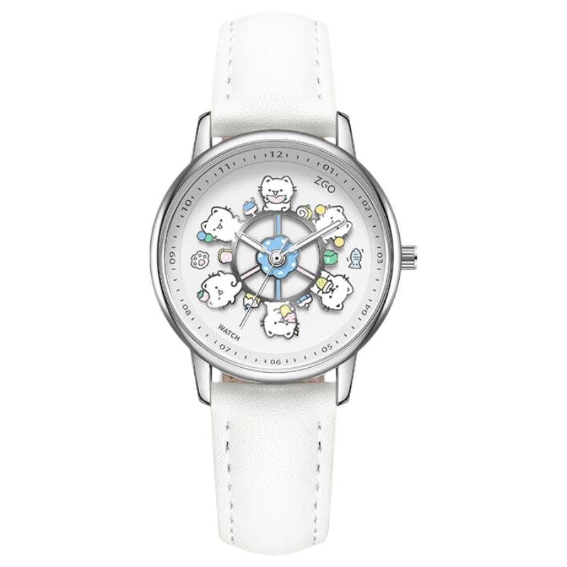 ZGO Line Cat Watch for Girls Students High School and Middle School High-Value Carousel Watch Children's Day Gift