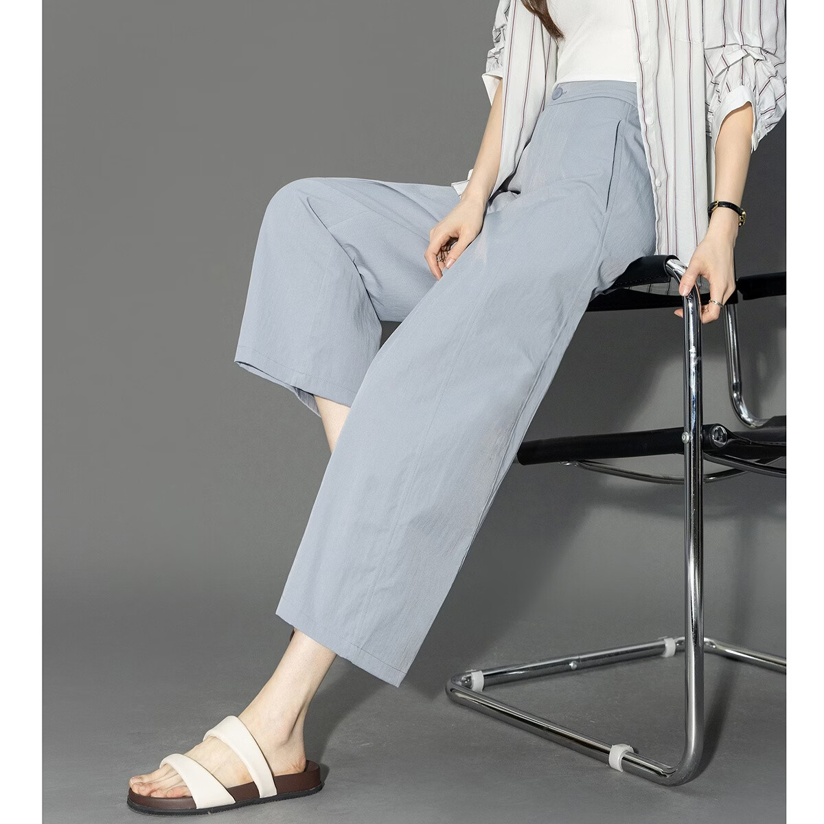 Demana [Curved Blade Project] Summer Nine-Point Pants Simple Style Split Line Loose Slim Petite Casual Pants for Women Premium
