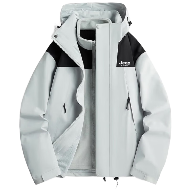 JEEP SPIRIT Men's 3-in-1 Three-Season Outdoor Mountaineering Windproof Jacket Ivory White 2XL