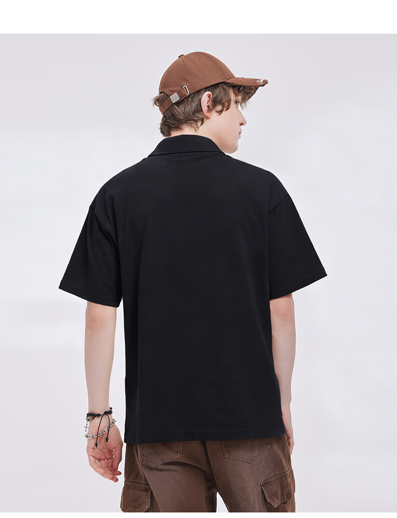 Charles Heart Summer Minimalist Campus Style Short Sleeve Polo Shirt Casual Unisex Black L 13