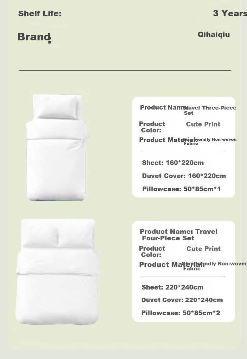 Qihaiqiu Disposable 3-Piece Single Thickened Pillowcase Duvet Cover Bed Sheet Travel Hotel Hygiene Portable Light Green Plaid 10