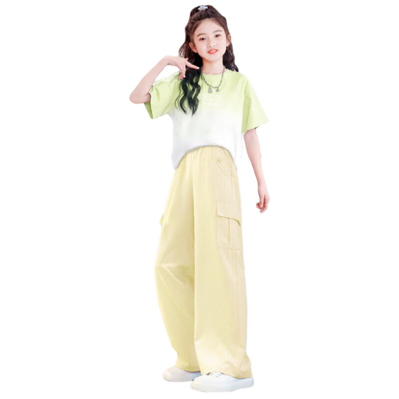Moonkids Dopamine Girls Summer Set 2026 New Children's Ice Silk Sportswear Summer Big Kids Short Sleeve Casual