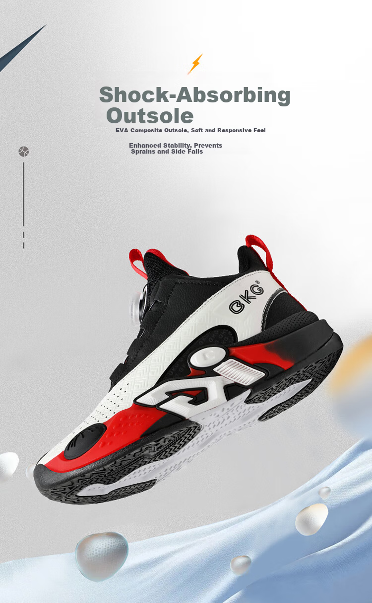 BKG Kids Basketball Shoes Boys Non-Slip Sports Youth Leather Cushioning Sneakers ZYC25568 Black White Size 32 4