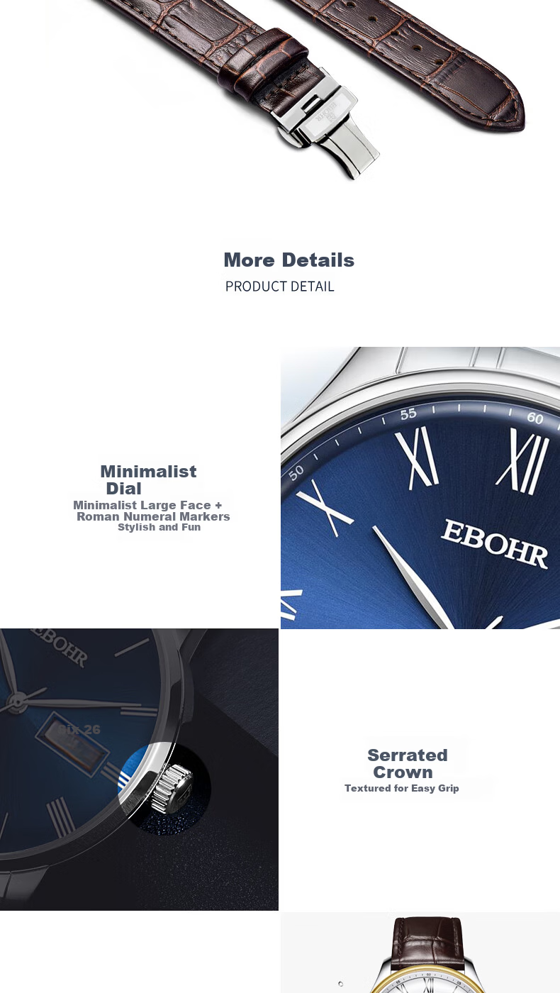 EBOHR Men's Automatic Mechanical Watch with Date, Stainless Steel Band, National Brand, Couple's Gift for Birthday, Valentine's Day, New Year 15