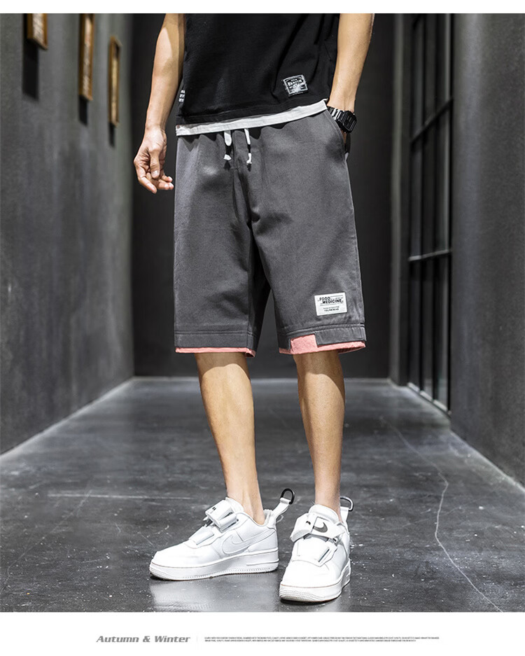 RED DRAGONFLY Men's Fashion Trendy Cotton Letter Embroidered Comfortable Breathable Wrinkle-Free Colorblock Casual Shorts 22