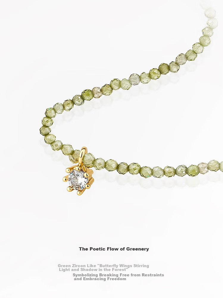 AJIDOU Vintage Simple Green Zircon Necklace New Year Gift for Women Girlfriend Wife Green 5