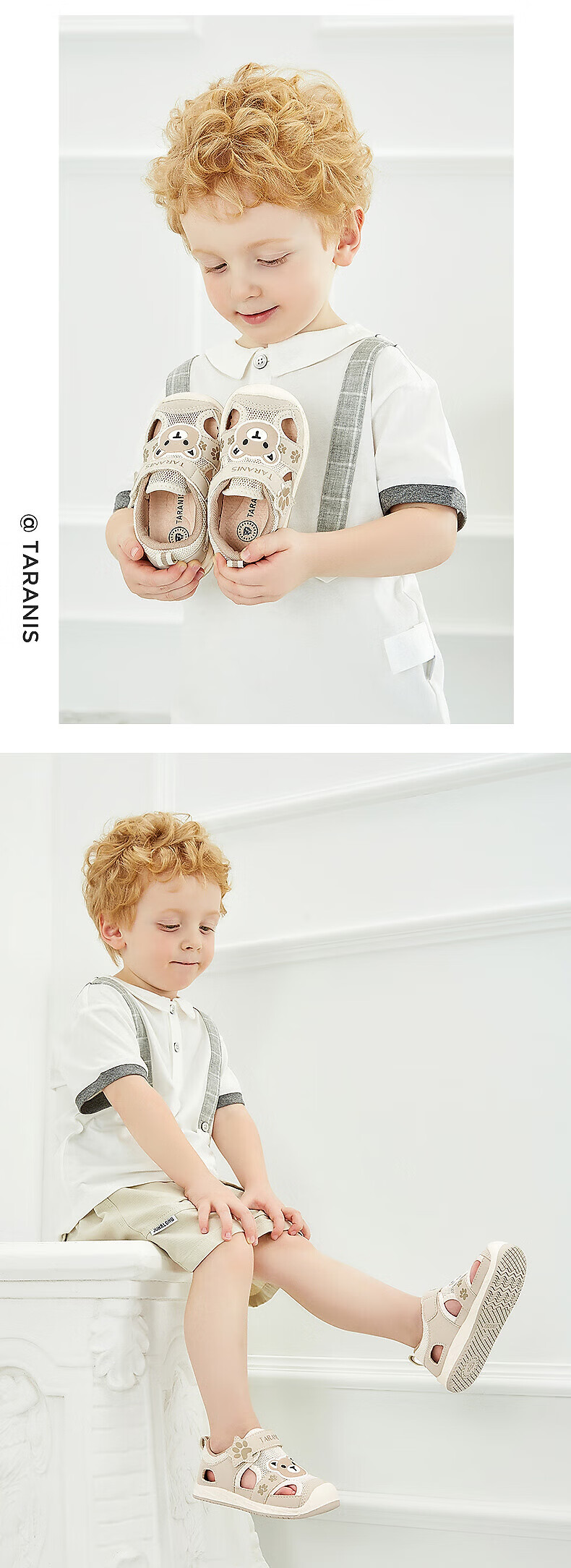 TARANIS Summer Toddler Non-Slip Soft Sole Walking Shoes Boys Baby Sandals Closed Toe Anti-Kick Functional Shoes Apricot/White Size 21 7