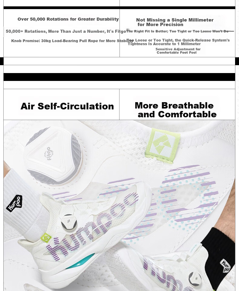 KUMPOO Featherweight Badminton Shoes Shock Absorption Breathable Button Shoelaces Unisex Sports Shoes Thick Yi PRO KH-G826S White Size 43 11