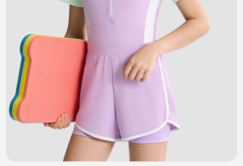 Keep Kids Girls One-Piece Conservative Swimsuit Purple Green Color Block Size 150 25