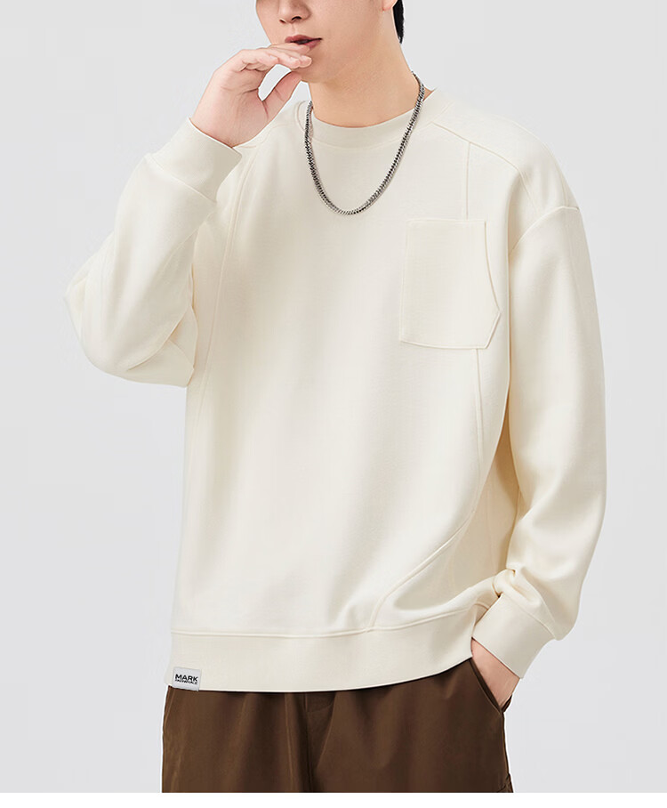 MARK FAIRWHALE Men's Sweatshirt Spring and Autumn American Style Crewneck Casual Loose Fit Trendy Black XL 16