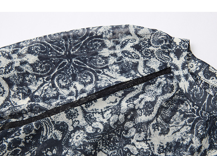 Demana Chiffon Printed Spring Lightweight French Style Round Neck Lace Trim Loose Slim Shirt for Women High-End Feel 13