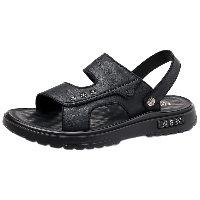 Jingzhenlianggong New Casual Soft Sole Men's Breathable Anti-Slip Sandals Slippers Black Matte Style Size 38