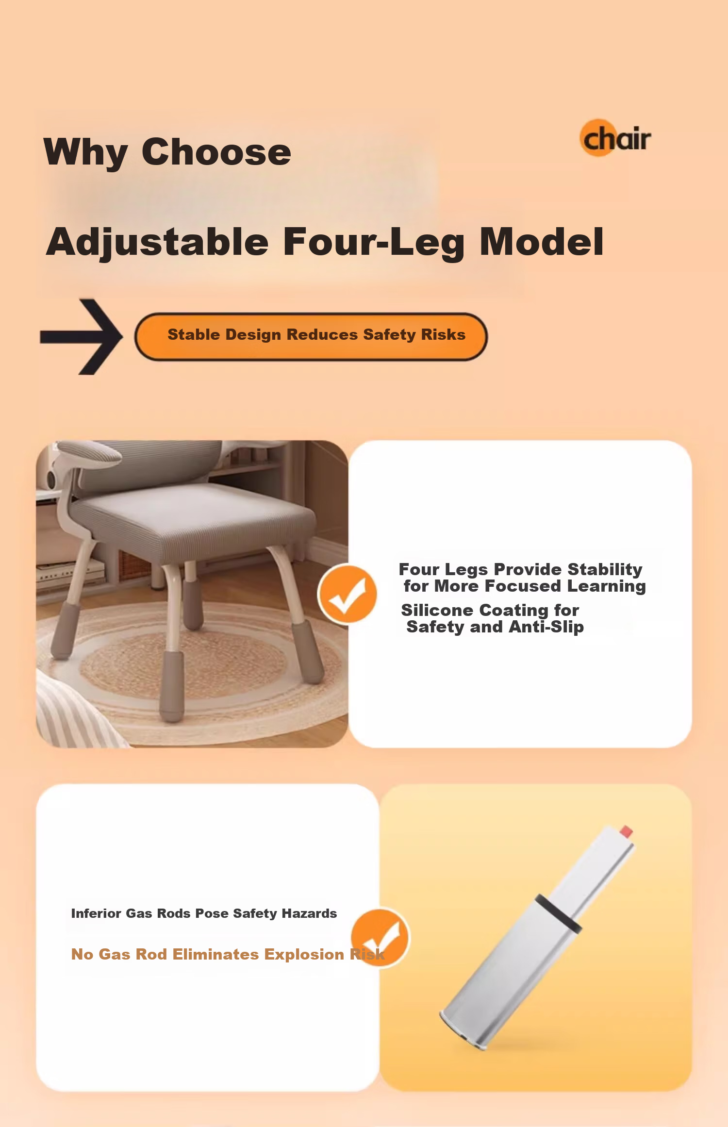 Chibilun Computer Chair Study Chair Office Chair Ergonomic Chair Student Chair Lumbar Support Chair Gaming Chair Four-Leg Adjustable 3
