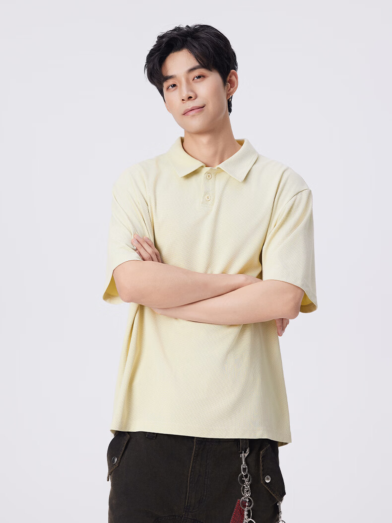 JEANSWEST LIFE Men's Summer Waffle Short Sleeve Polo Shirt Loose Fit Drop Shoulder Slim Fit Father's Day Gift 24