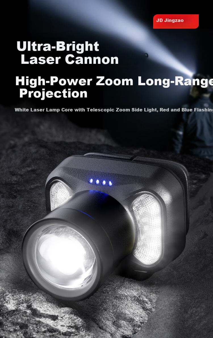 JD Jingzao Aluminum Alloy Zoom Headlamp Outdoor Lighting Camping Night Fishing Emergency High Power Long Range Super Long Battery Life Large Size 1