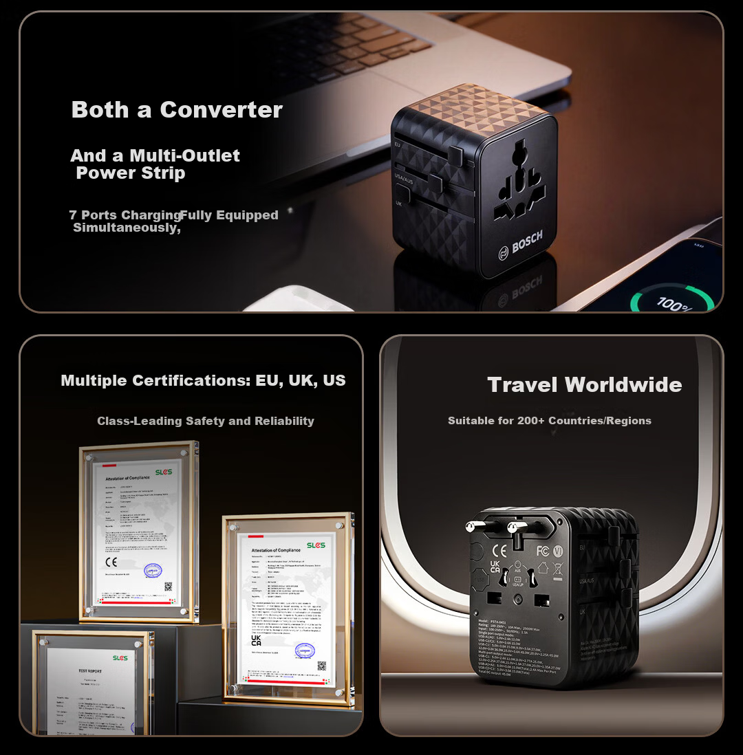 BOSCH Universal Travel Adapter for Multiple Countries/New Zealand Australia Hong Kong UK US Plug Converter (45W) 4