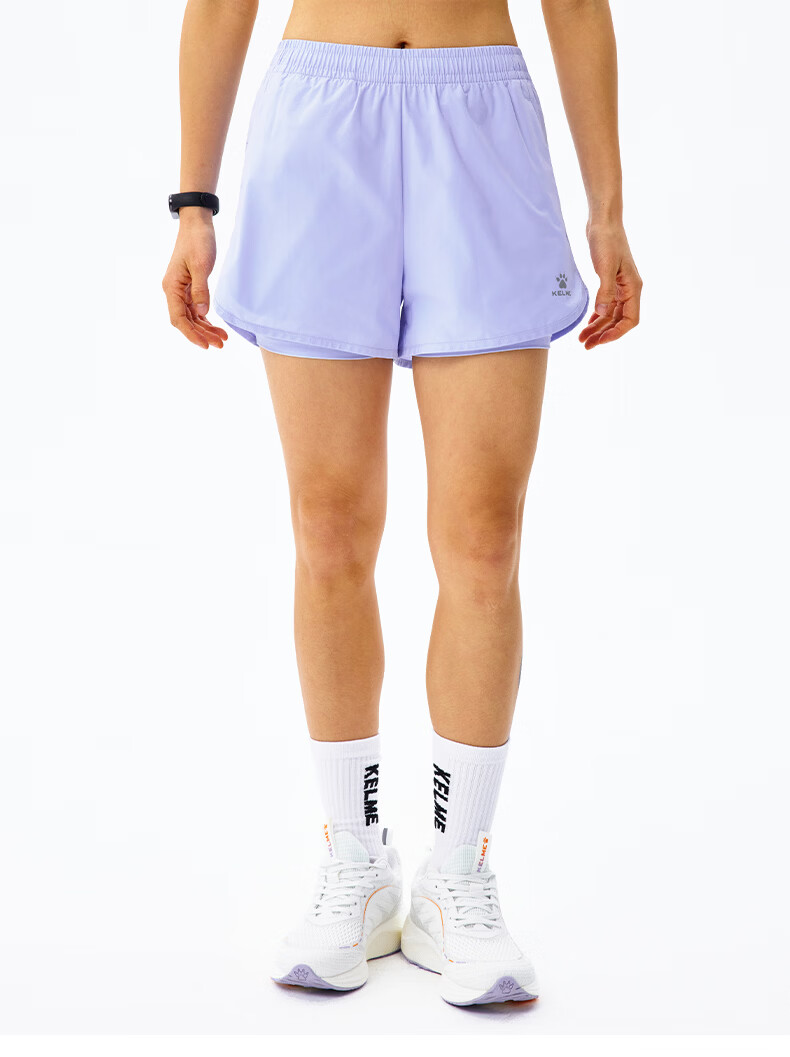 KELME Women's Quick-Dry Running Training Anti-Exposure Fake Two-Piece Sports Shorts Agate Black L 16