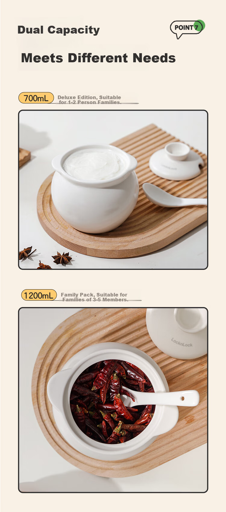 LOCK&LOCK High-Temperature Resistant Ceramic Lard Jar with Lid 700ML Chili Oil Container Spice Jar Oil and Salt Seasoning Jar 8