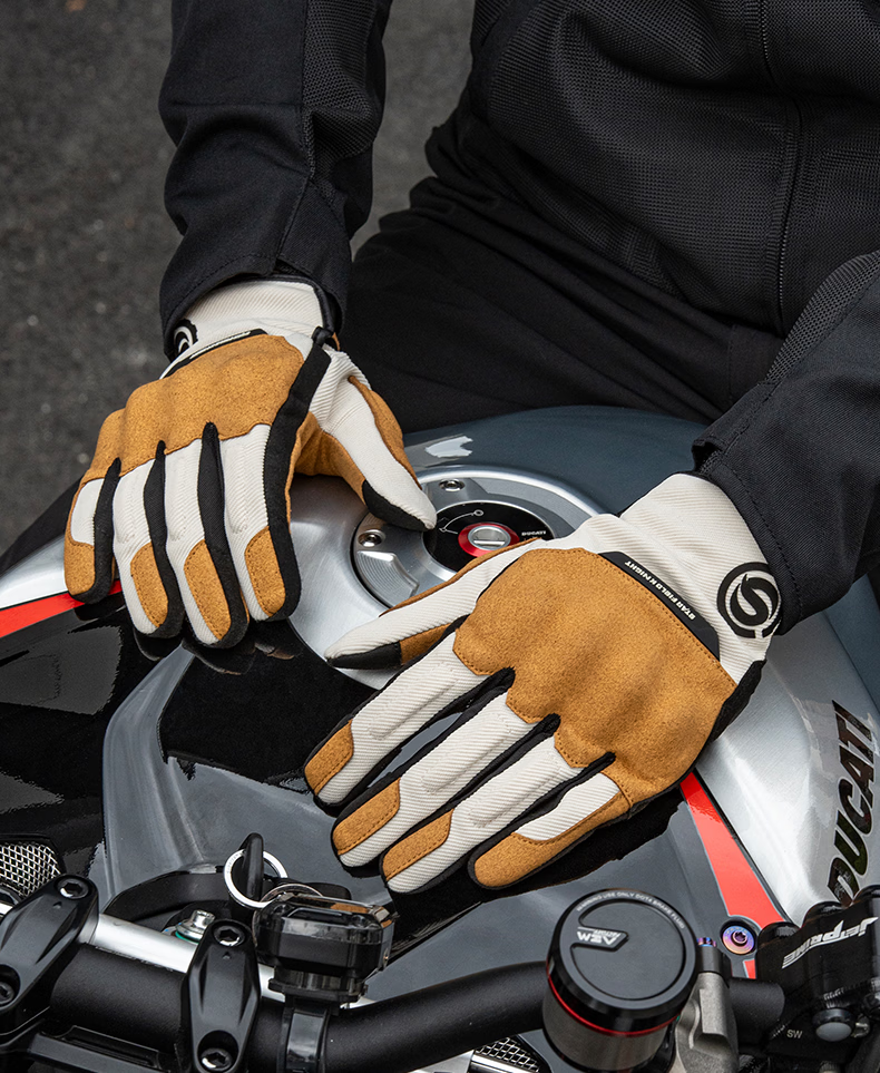 STAR FIELD KNIGHT Motorcycle Riding Gloves Unisex Spring Summer Breathable Retro Thin SKG577 Beige Size M 17