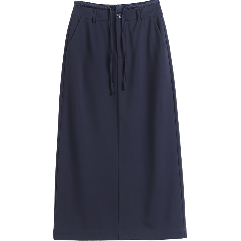 Demana Lady Manlv Spring Elegant Waist Rope Design Spliced Straight Mid-Length Women's Skirt