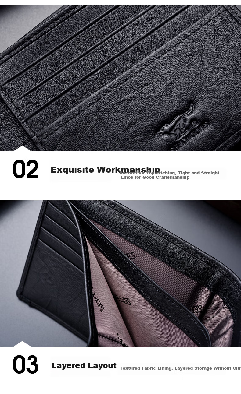 SEPTWOLVES Men's New Two-in-One Genuine Leather Large Capacity Wallet Card Holder Gift for Father Husband Birthday 10