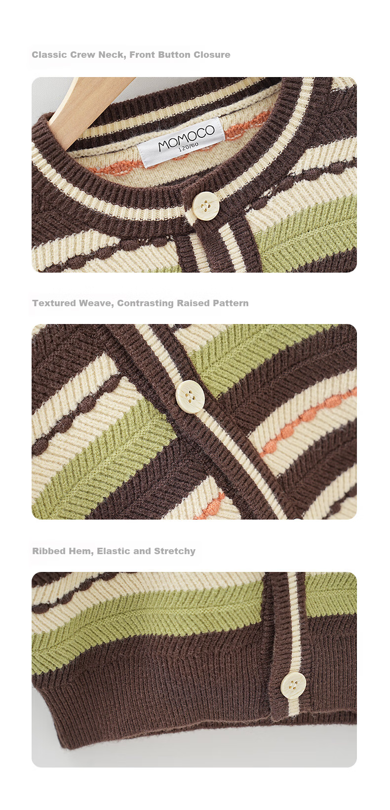 MOMOCO Boys' Sweater Cardigan Spring and Autumn Striped Fashion Knitwear for Older Kids 105 3