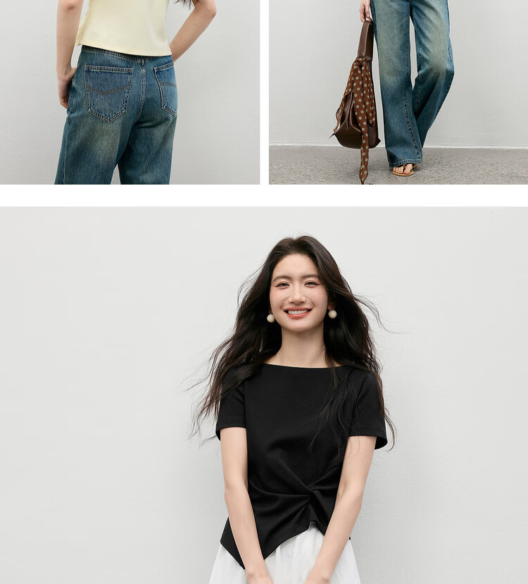 Shangdu Bila Off-Shoulder Pure Cotton T-Shirt Women Spring Summer Twist Knot Irregular Hem Short Sleeve Slimming Top 19
