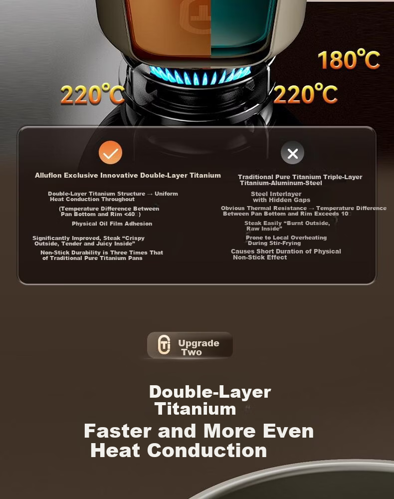 Alluflon Aluflon Pure Titanium Soup Pot Healthy 0-Fluoride Non-Coated Stew Pot Steaming Cooking Induction Gas Stove Compatible 22cm 10