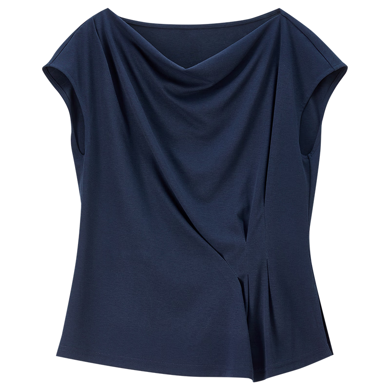 Shangdu Bila Lenzing Tencel Casual T-Shirt for Women Spring Summer Design Off-Shoulder Slimming Pleated Knitwear