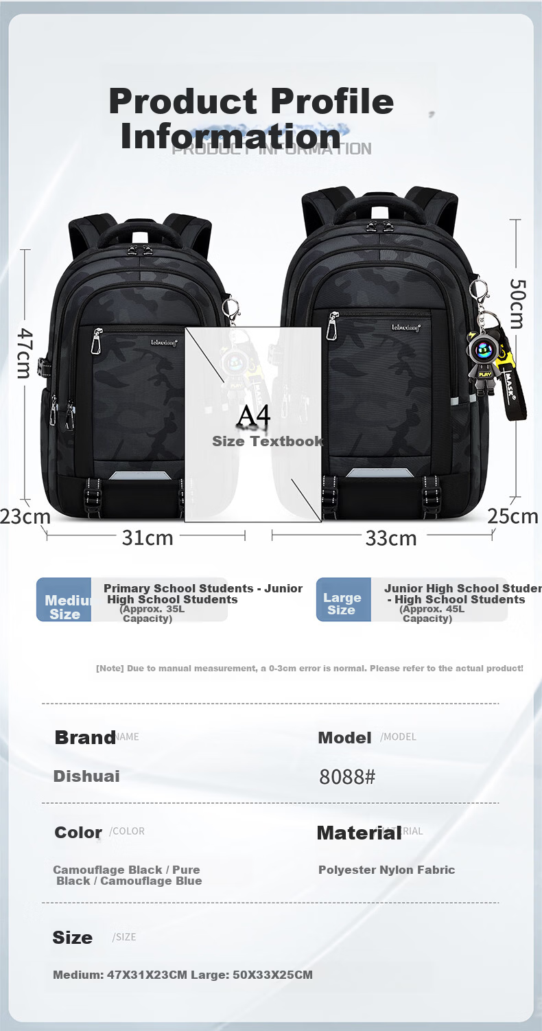 Dishuai 45L Large Capacity Ergonomic Lightweight Backpack for Middle and High School Boys 7