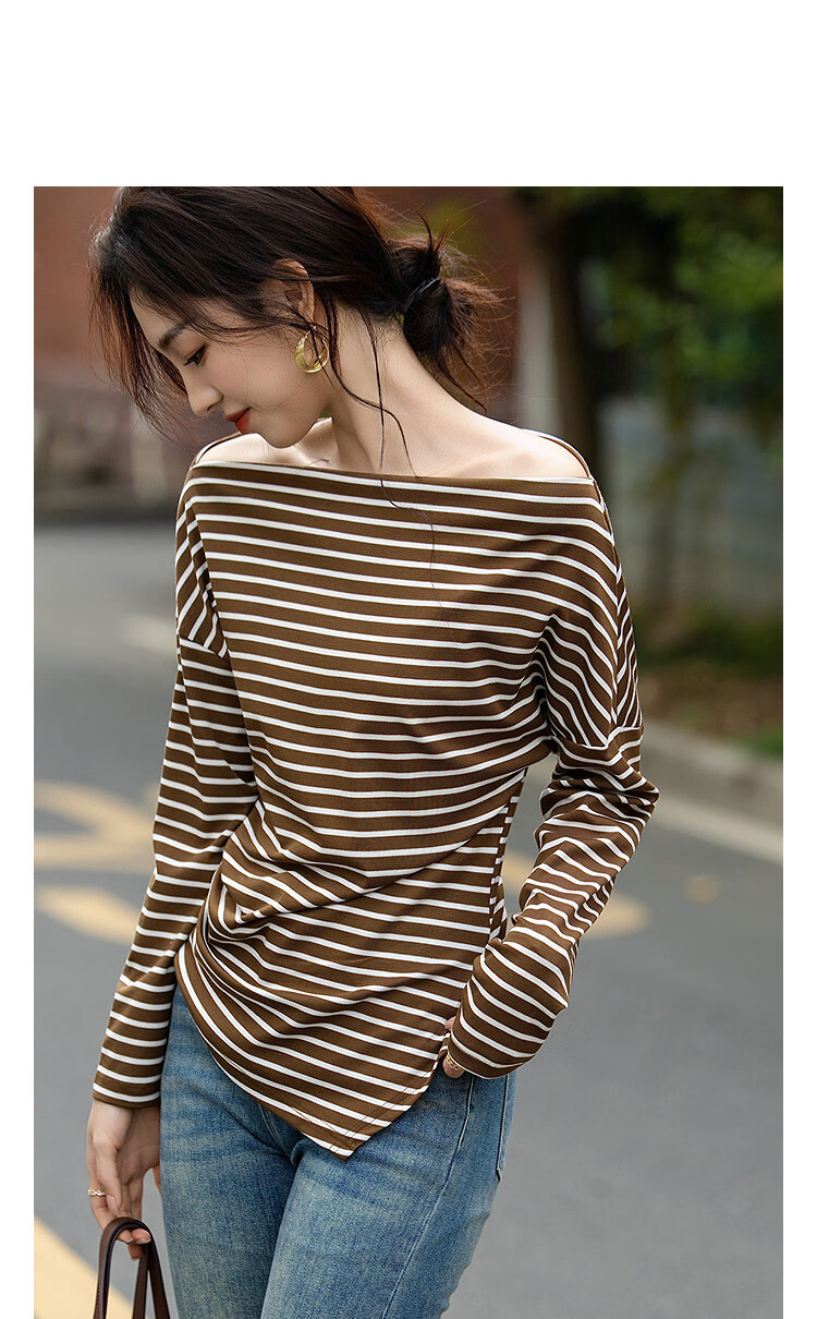 Demana [Light Oxygen Lyocell] Spring Urban Retro Style Asymmetric Collar Striped Stretch Slimming Concealing T-Shirt for Women Premium Feel 11