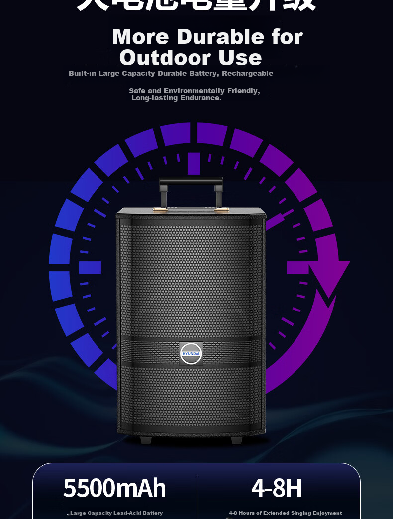 HYUNDAI 12-inch High-Power Square Dance Speaker Portable Trolley Outdoor Bluetooth Stage Speaker with Microphone for Karaoke Performance and Hosting 16