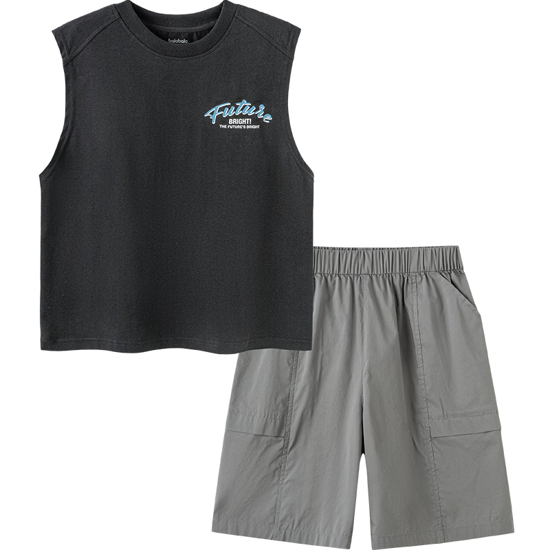 Balabala Boys' Kids' 2-Piece Set 2026 New Summer Vest and Pants Cool Comfortable Fashion Loose Fit
