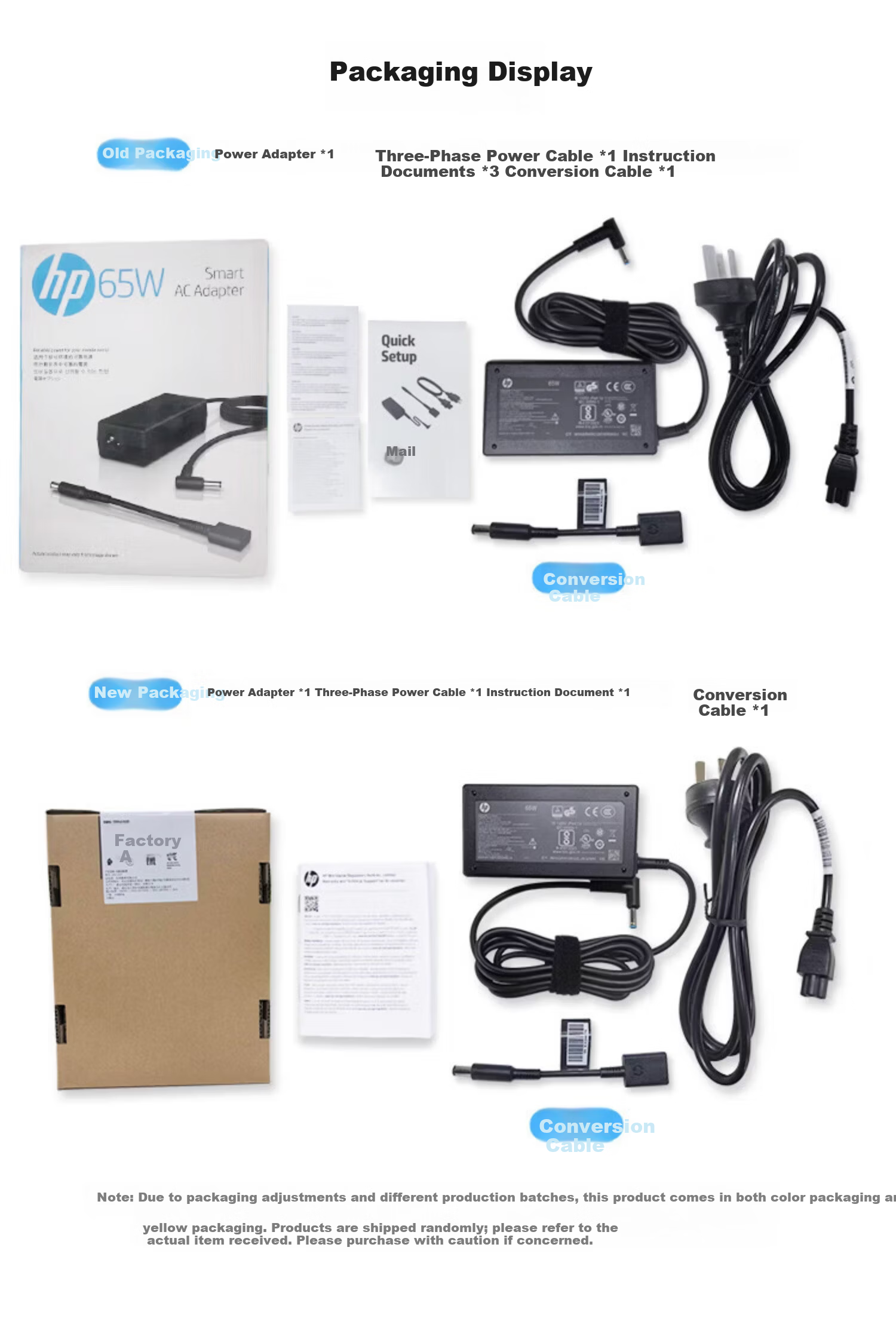 HP 65W Power Adapter H6Y89 Laptop Charger Travel Portable New Right-Angle Connector Original with Conversion Interface Compatible with 4.5mm and 7.4mm 5