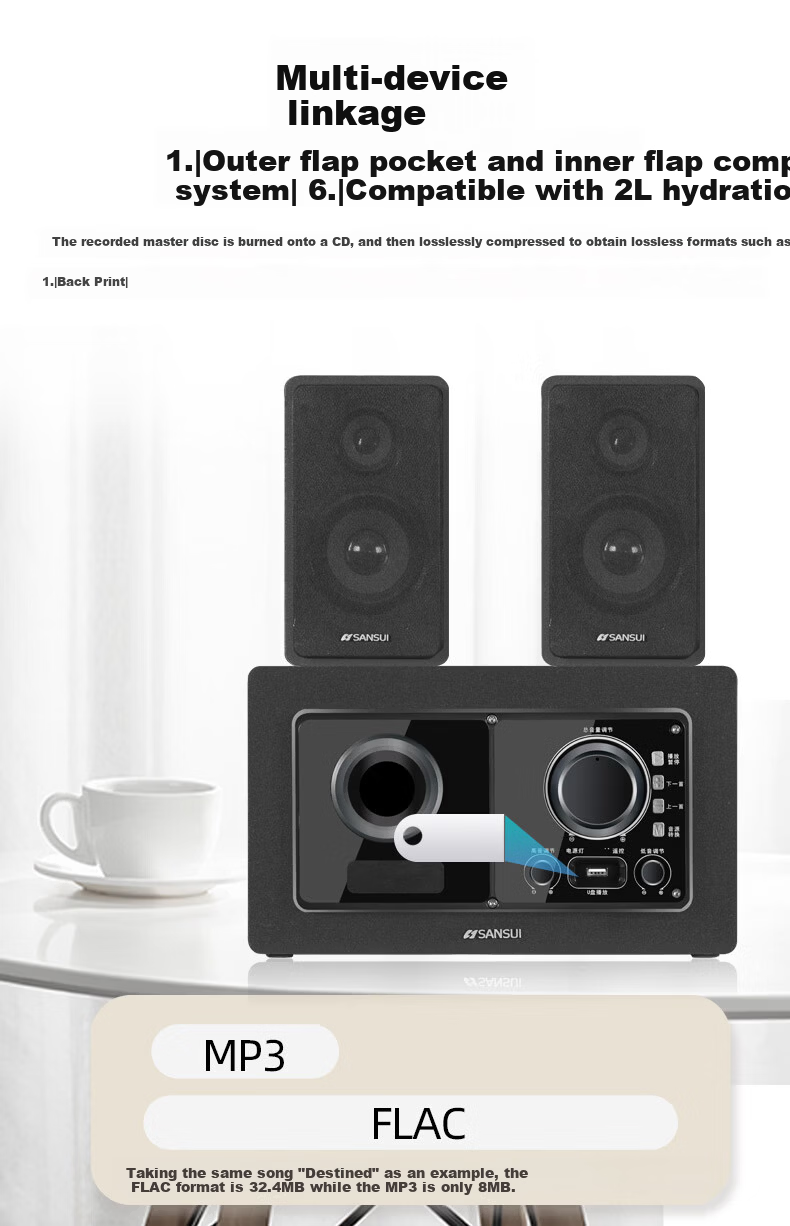 SANSUI 66B Home Subwoofer Wireless Bluetooth Laptop Desktop Computer Speakers Gaming Competitive E-sports Home Theater Hi-Fi Multimedia Speaker 10