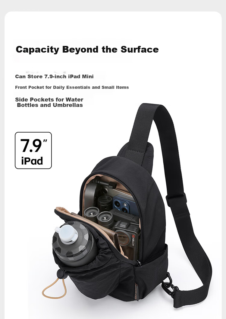 GOLF Men's Chest Bag Crossbody Shoulder Bag Unisex Phone iPad Bag Water Bottle Holder Water-Resistant Sports Cycling Small Backpack 9